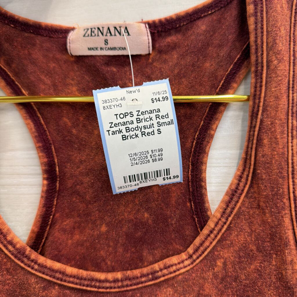 Zenana Brick Red Tank Bodysuit Small