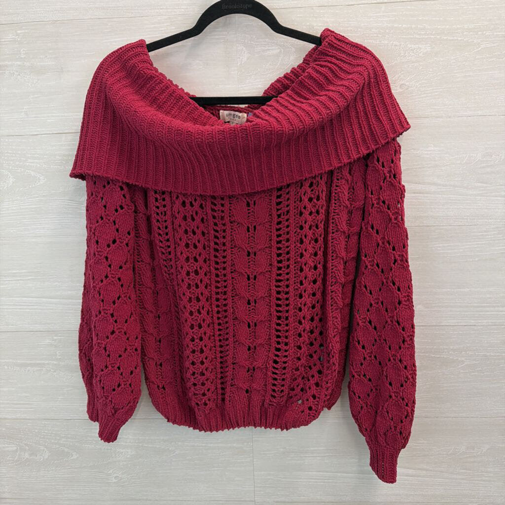 Umgee Cranberry Soft Knit Off Shoulder Sweater Small