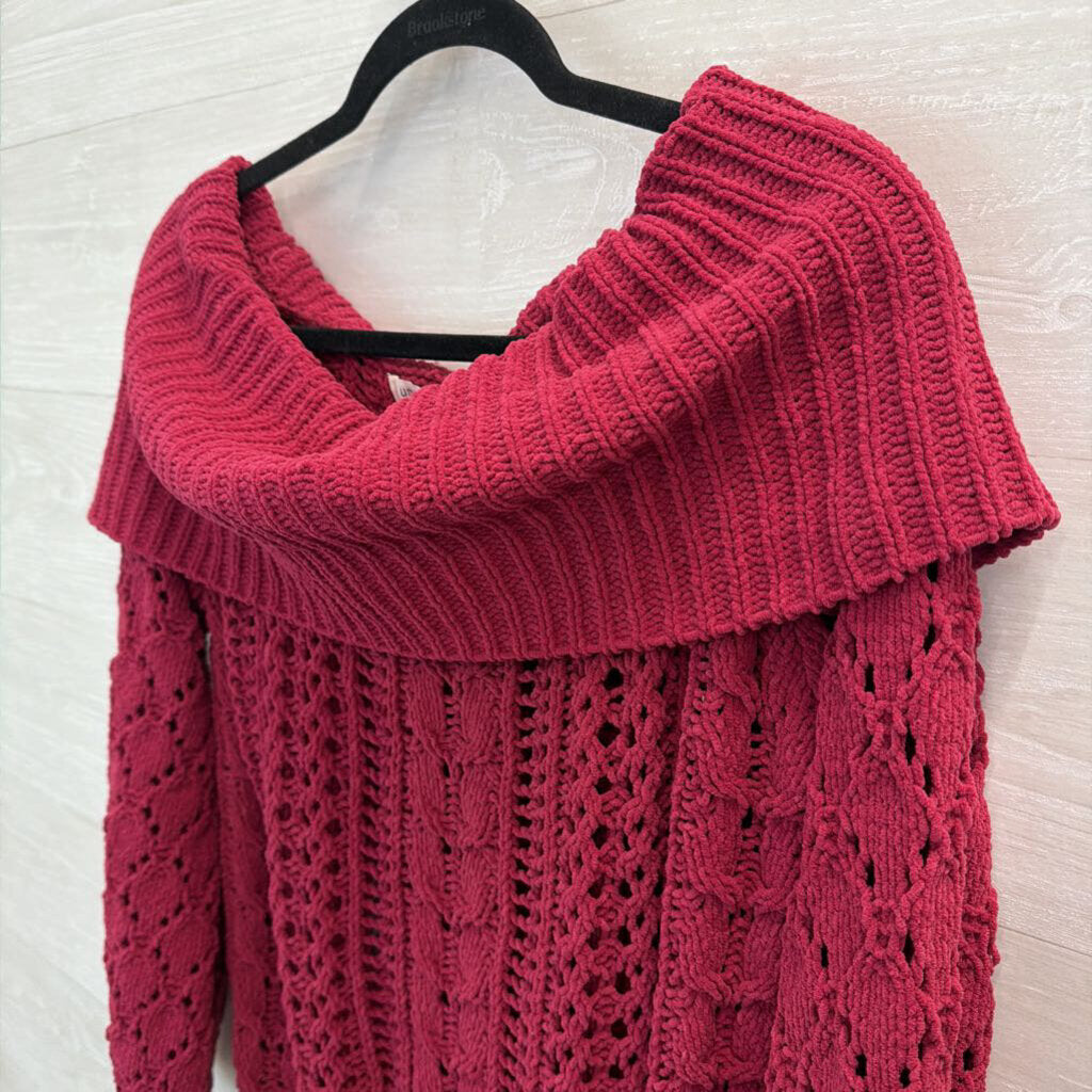 Umgee Cranberry Soft Knit Off Shoulder Sweater Small