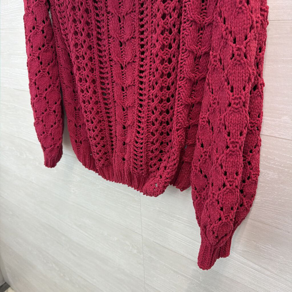 Umgee Cranberry Soft Knit Off Shoulder Sweater Small