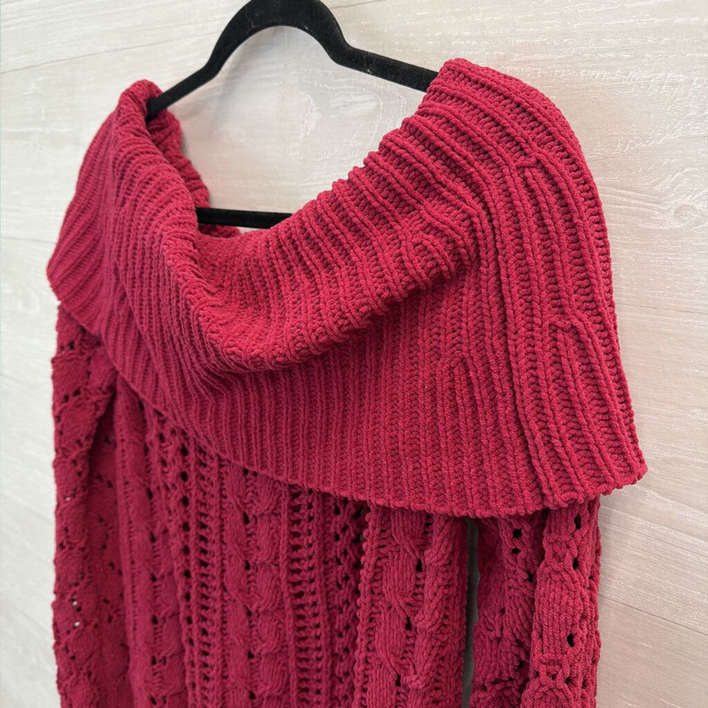 Umgee Cranberry Soft Knit Off Shoulder Sweater Small