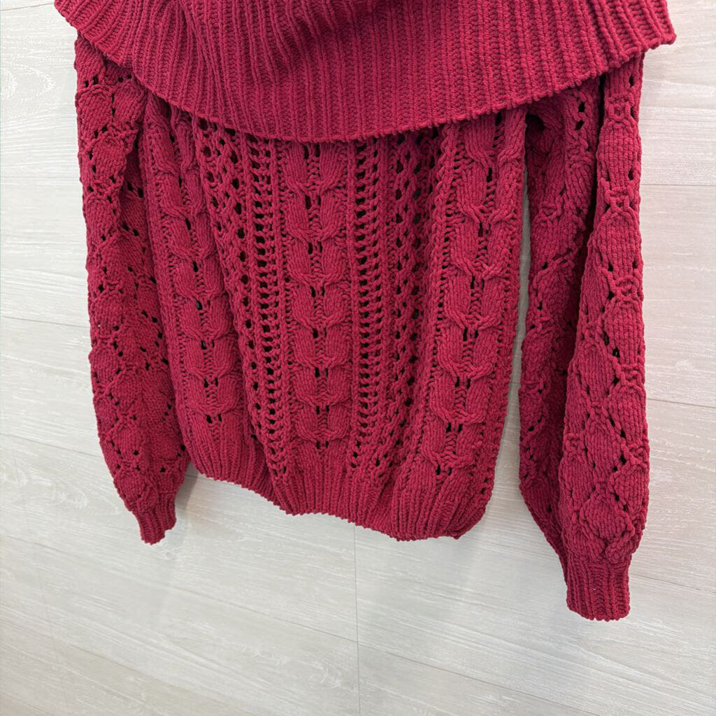 Umgee Cranberry Soft Knit Off Shoulder Sweater Small