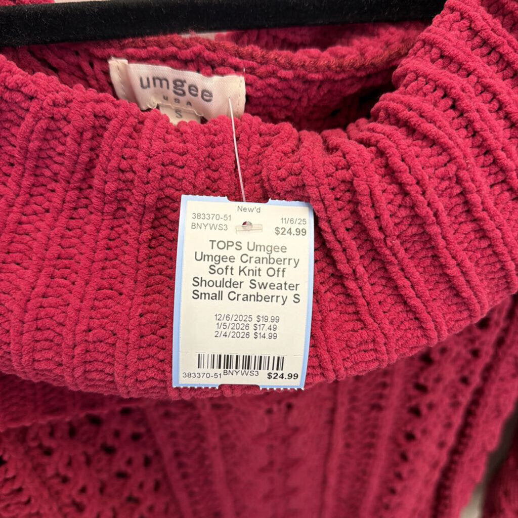 Umgee Cranberry Soft Knit Off Shoulder Sweater Small