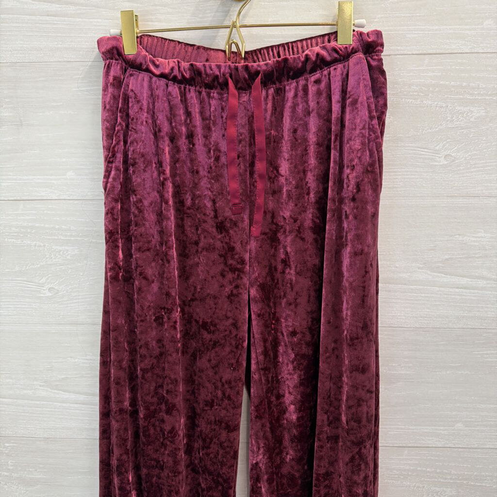 Stars Above Burgundy Crushed Velvet Pull On Wide Leg Pants Small