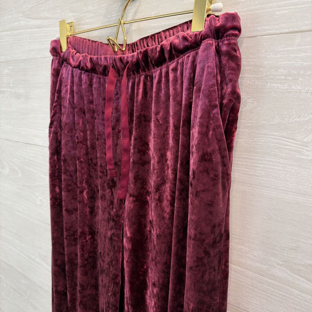 Stars Above Burgundy Crushed Velvet Pull On Wide Leg Pants Small