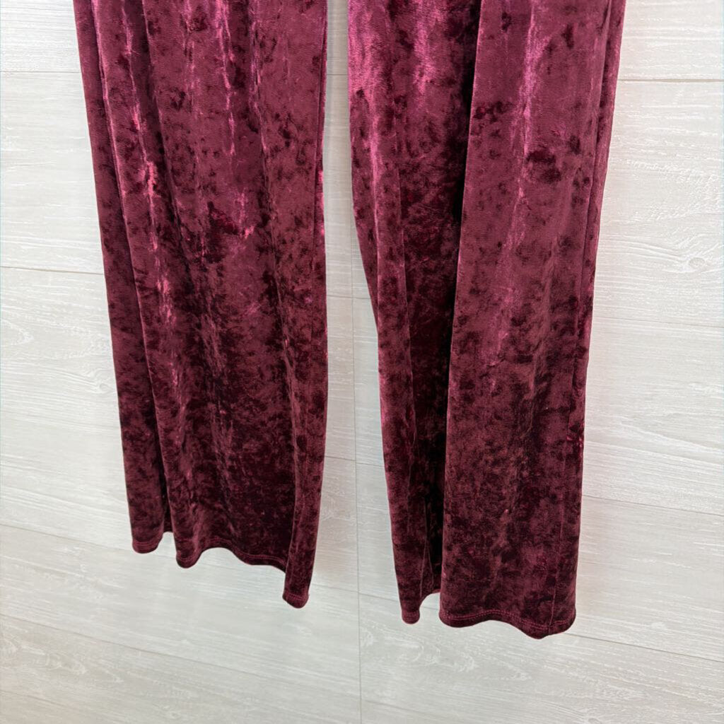 Stars Above Burgundy Crushed Velvet Pull On Wide Leg Pants Small
