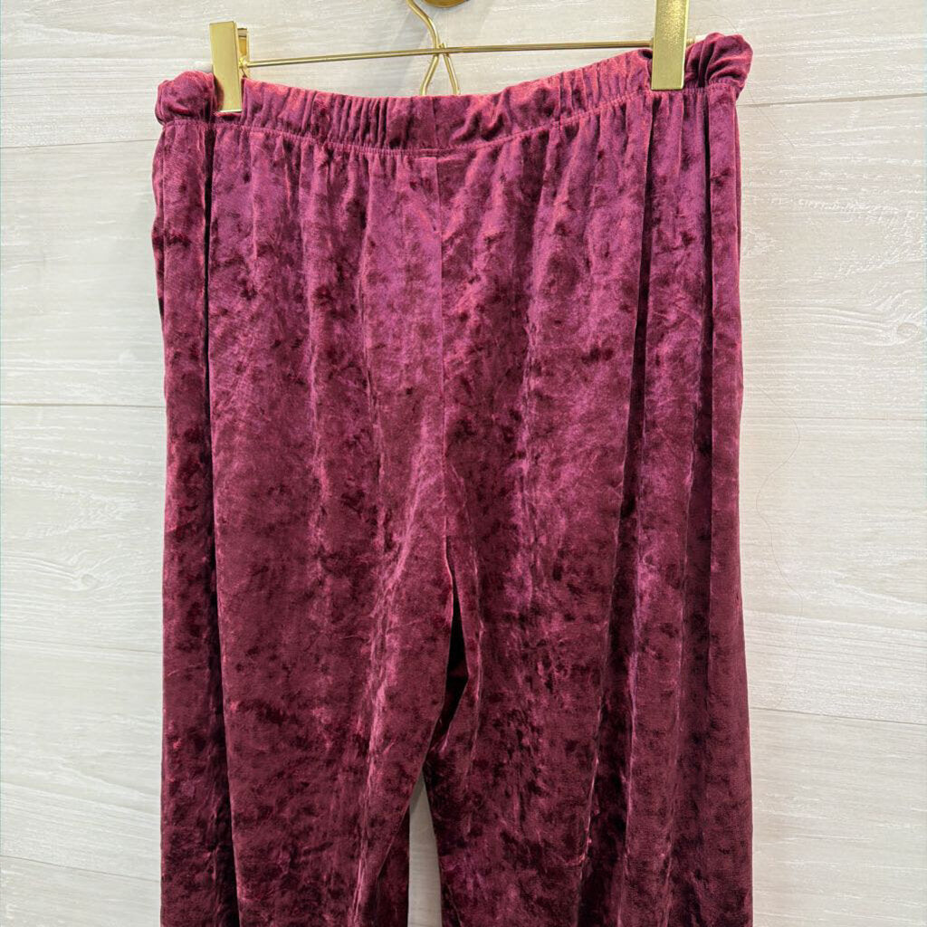 Stars Above Burgundy Crushed Velvet Pull On Wide Leg Pants Small