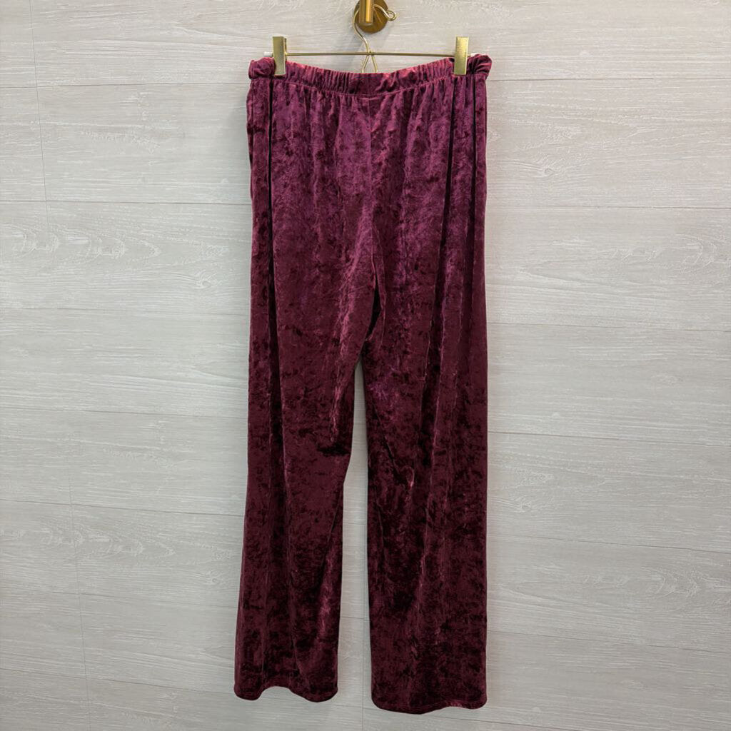 Stars Above Burgundy Crushed Velvet Pull On Wide Leg Pants Small