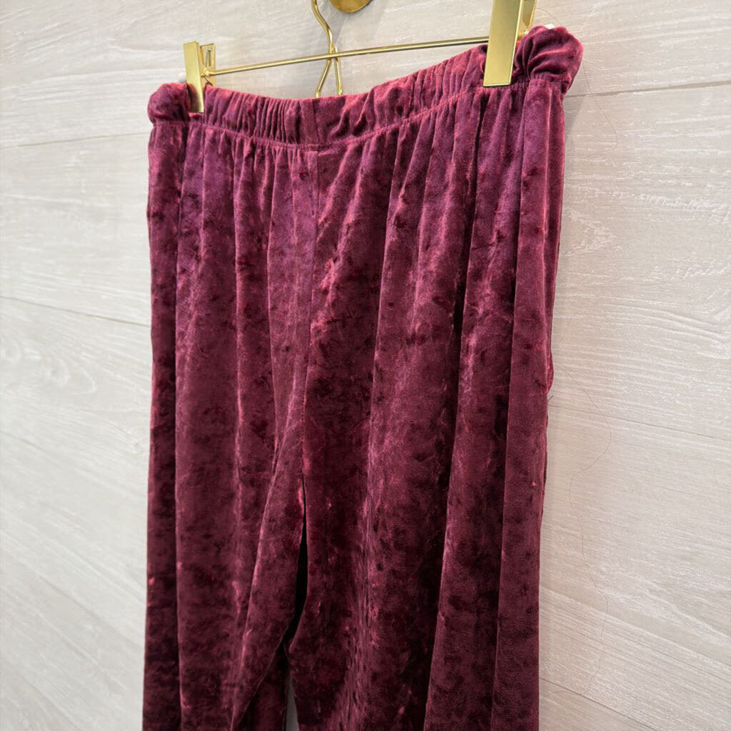Stars Above Burgundy Crushed Velvet Pull On Wide Leg Pants Small