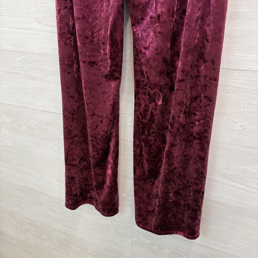 Stars Above Burgundy Crushed Velvet Pull On Wide Leg Pants Small