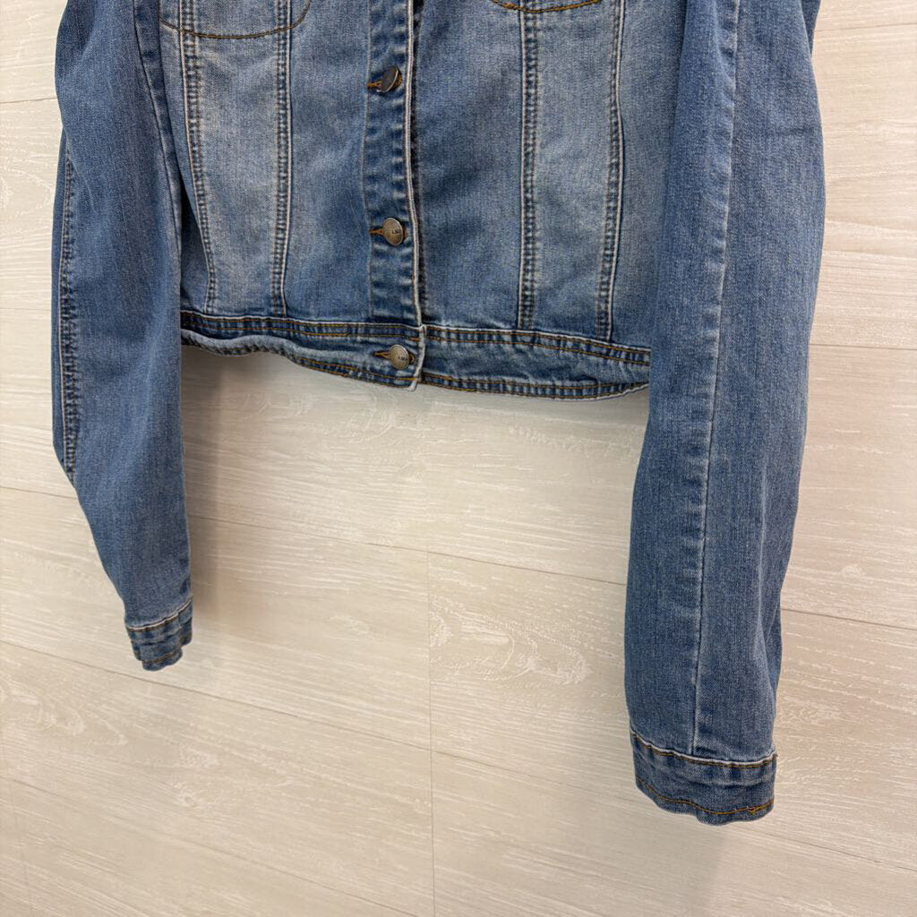 A Bazi Medium Wash Off Shoulder Button Down Denim Top 2X