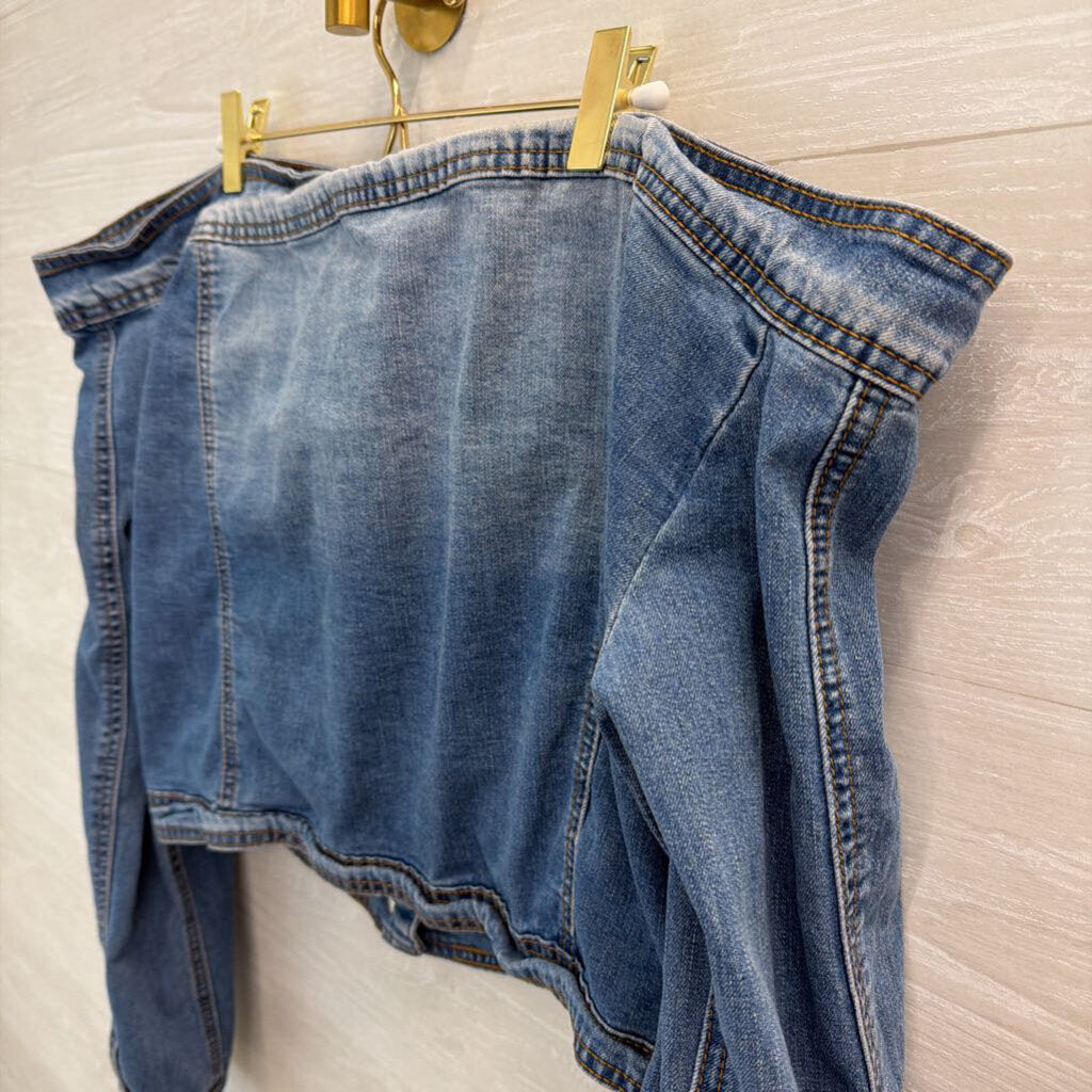 A Bazi Medium Wash Off Shoulder Button Down Denim Top 2X