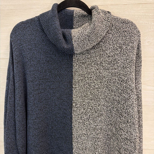 Peace Love World Grey/ Blue Color Block Turtleneck Sweater Medium