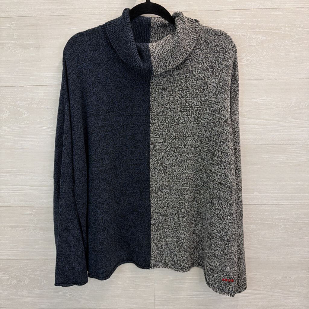 Peace Love World Grey/ Blue Color Block Turtleneck Sweater Medium