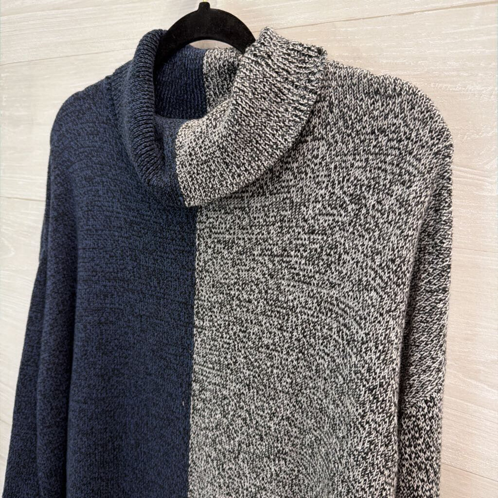 Peace Love World Grey/ Blue Color Block Turtleneck Sweater Medium