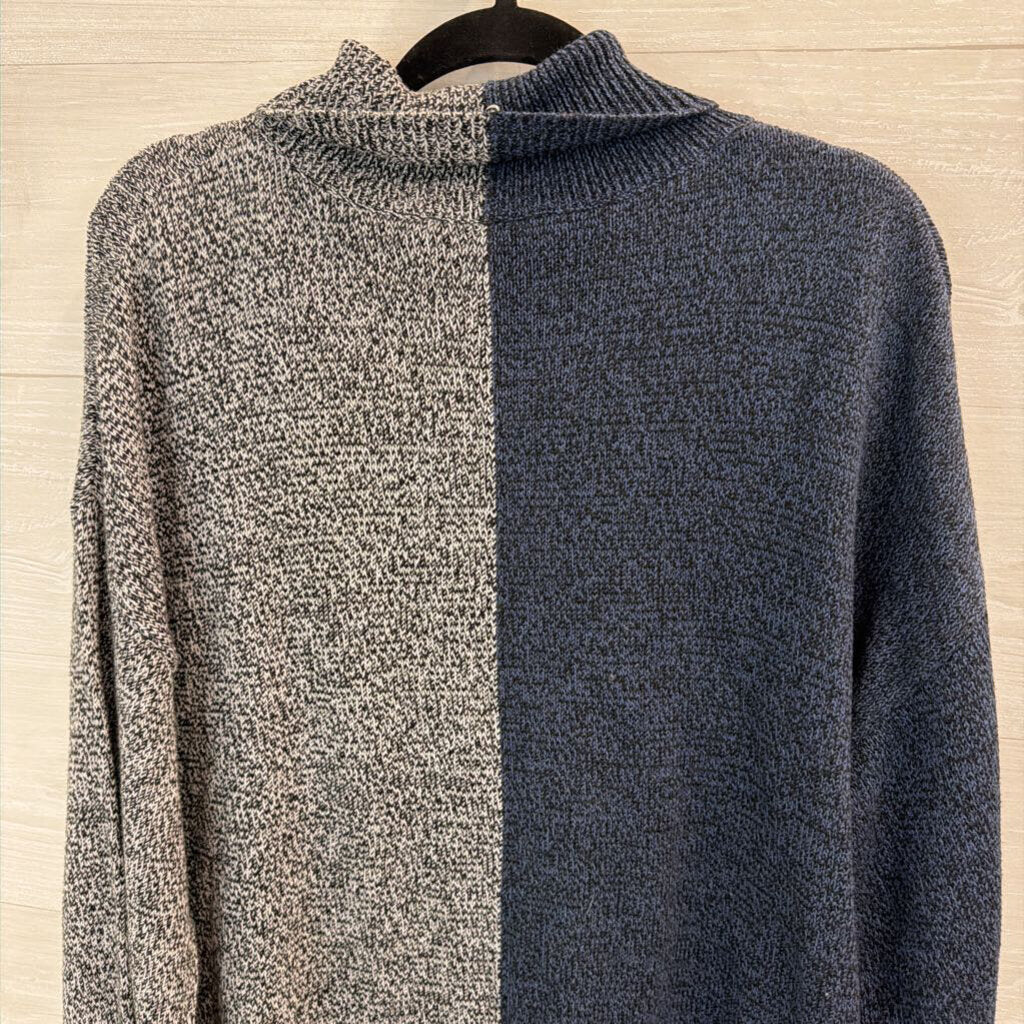 Peace Love World Grey/ Blue Color Block Turtleneck Sweater Medium