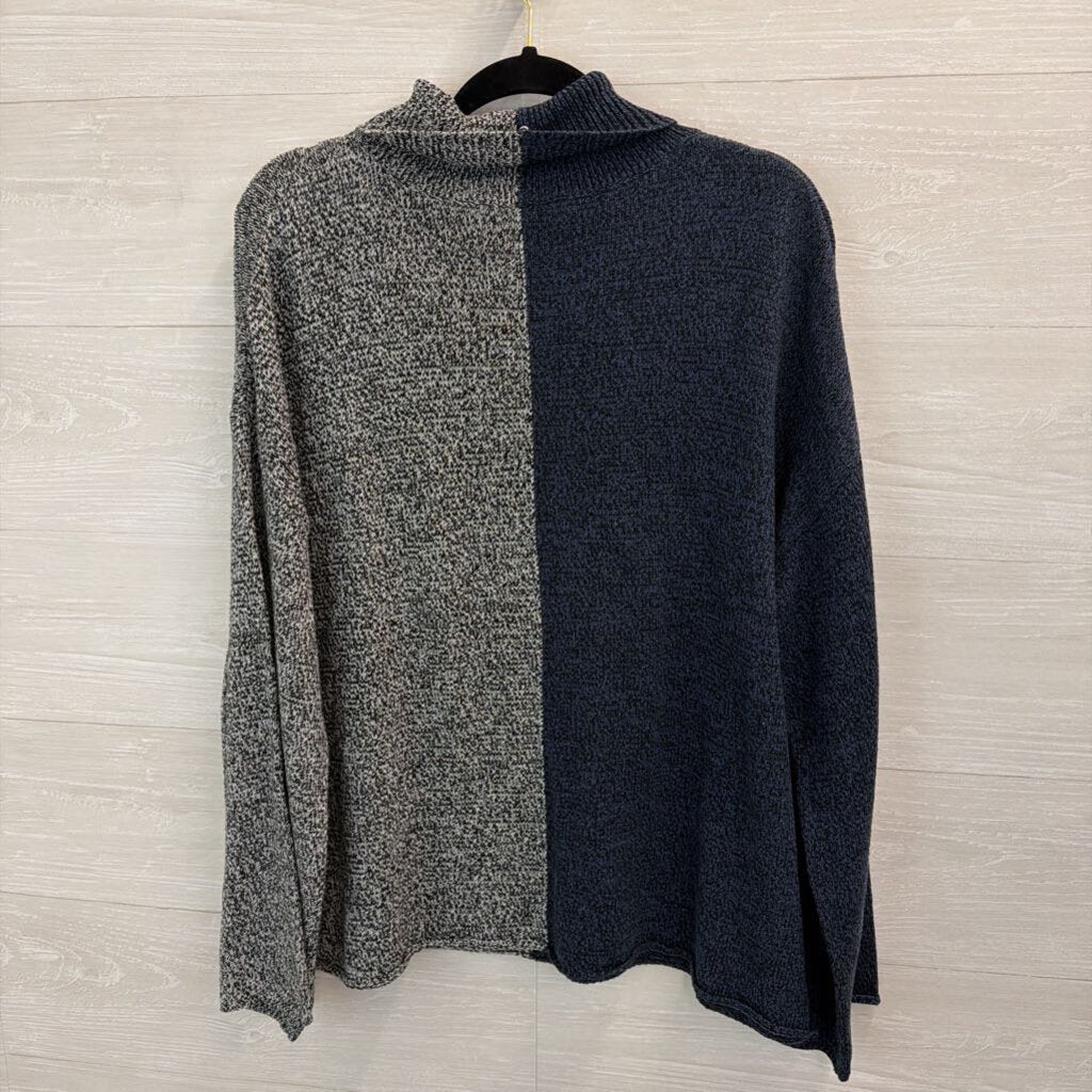 Peace Love World Grey/ Blue Color Block Turtleneck Sweater Medium