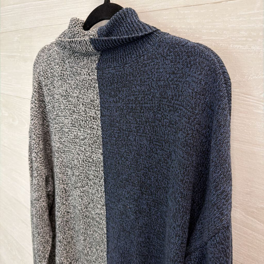 Peace Love World Grey/ Blue Color Block Turtleneck Sweater Medium