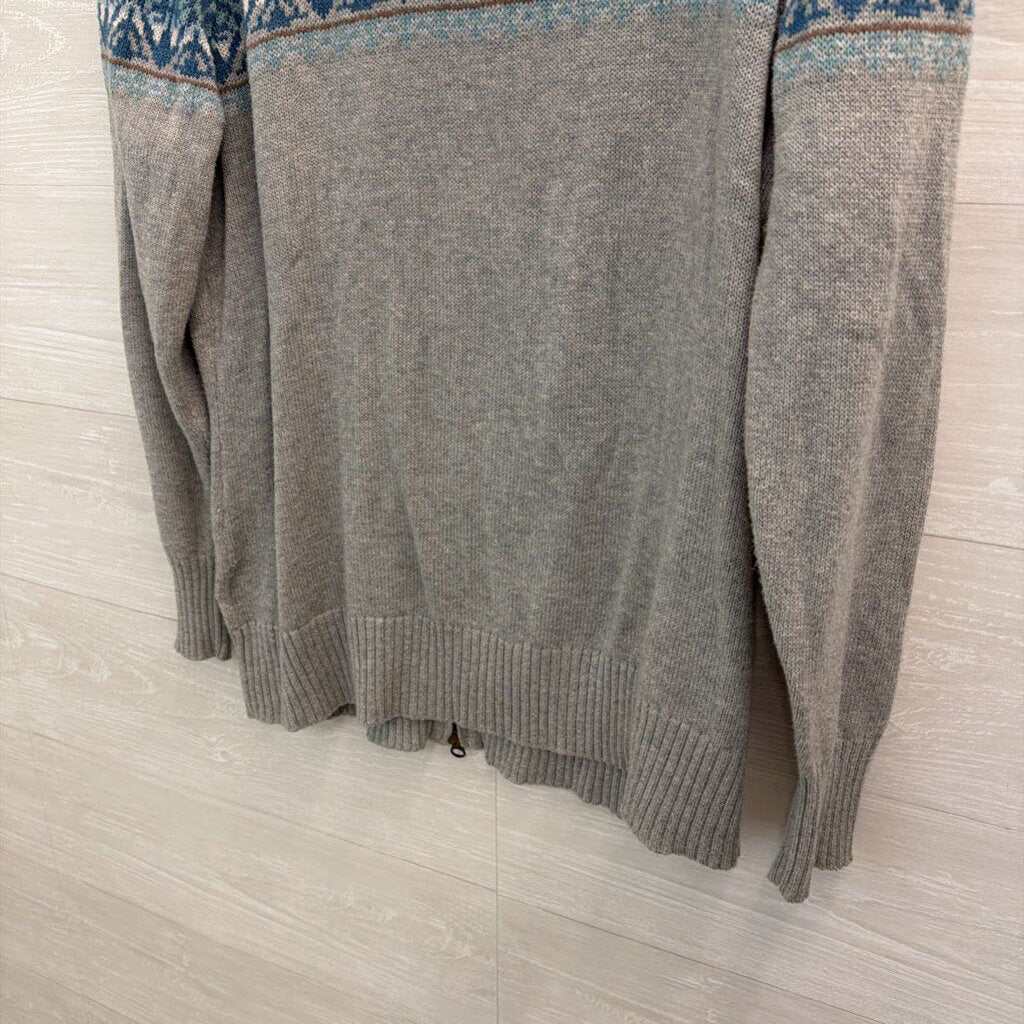 Eddie Bauer Grey/ Blue Print Zip Up Sweater Extra Large