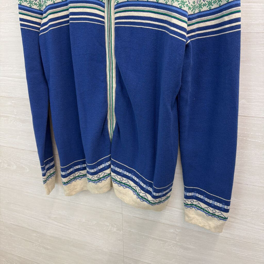 Eddie Bauer Grey/ Blue Print Zip Up Sweater Large