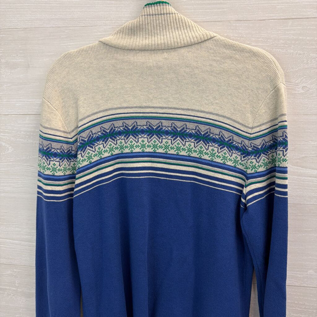 Eddie Bauer Grey/ Blue Print Zip Up Sweater Large