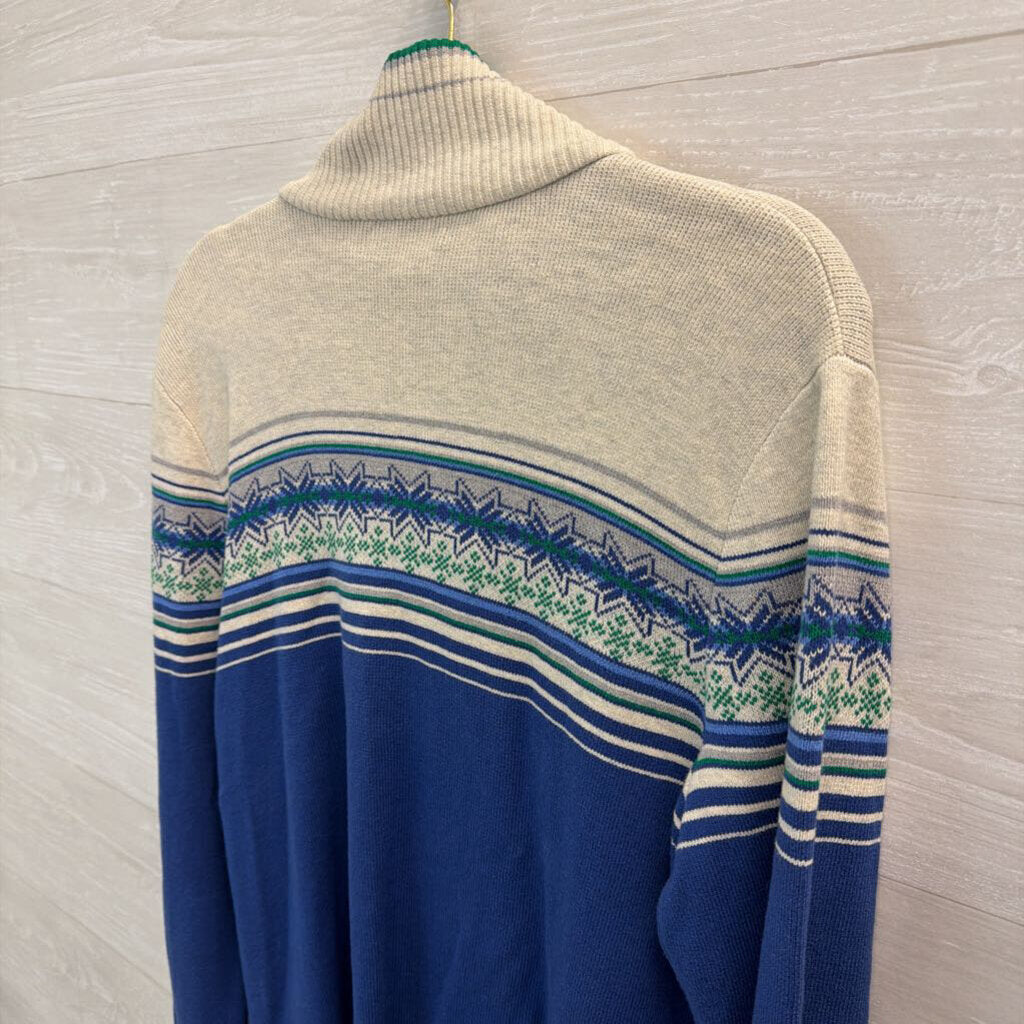 Eddie Bauer Grey/ Blue Print Zip Up Sweater Large