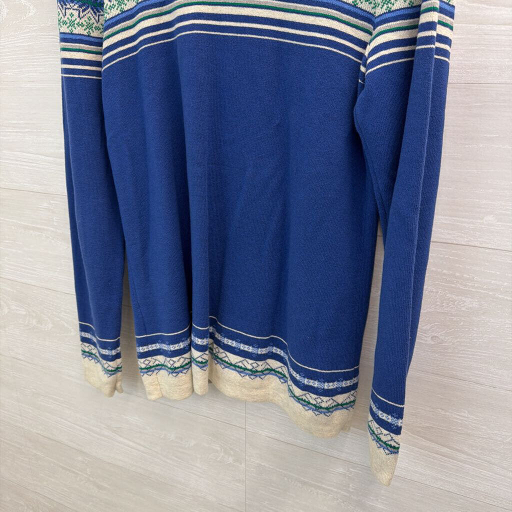 Eddie Bauer Grey/ Blue Print Zip Up Sweater Large