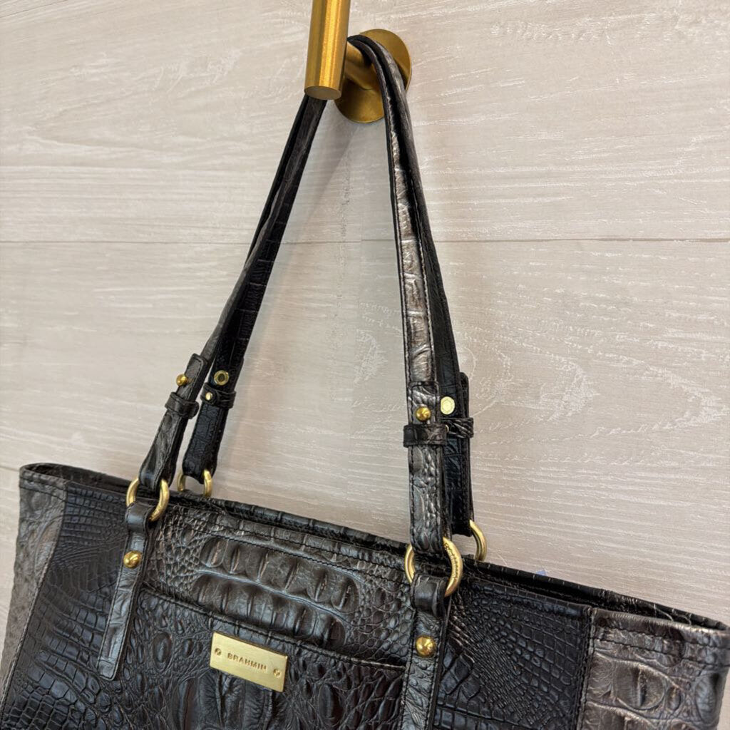 Brahmin Grey Medium Asher Melbourne Leather Tote Purse