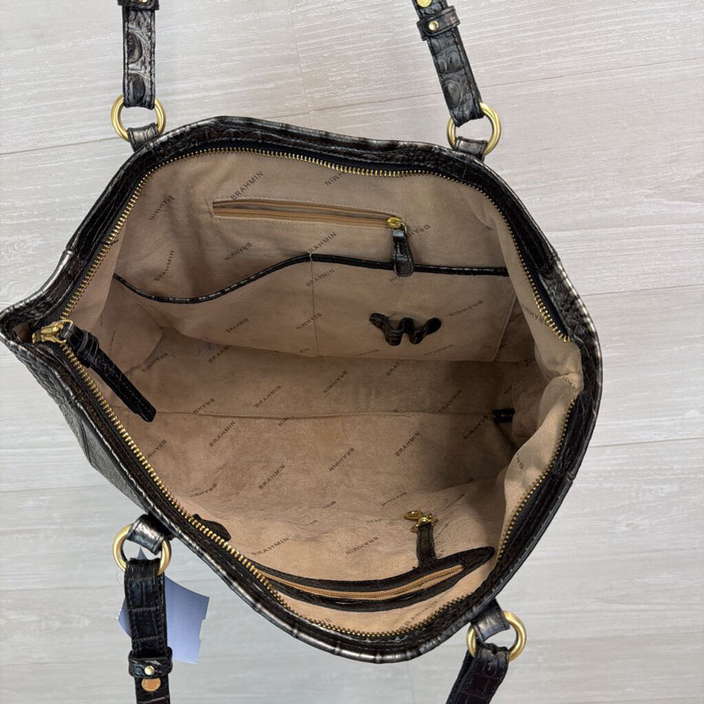 Brahmin Grey Medium Asher Melbourne Leather Tote Purse