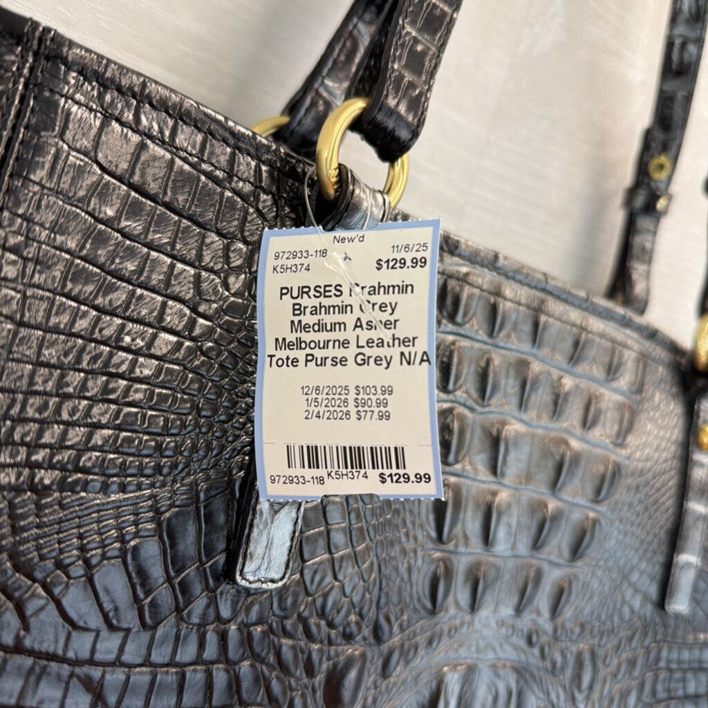 Brahmin Grey Medium Asher Melbourne Leather Tote Purse