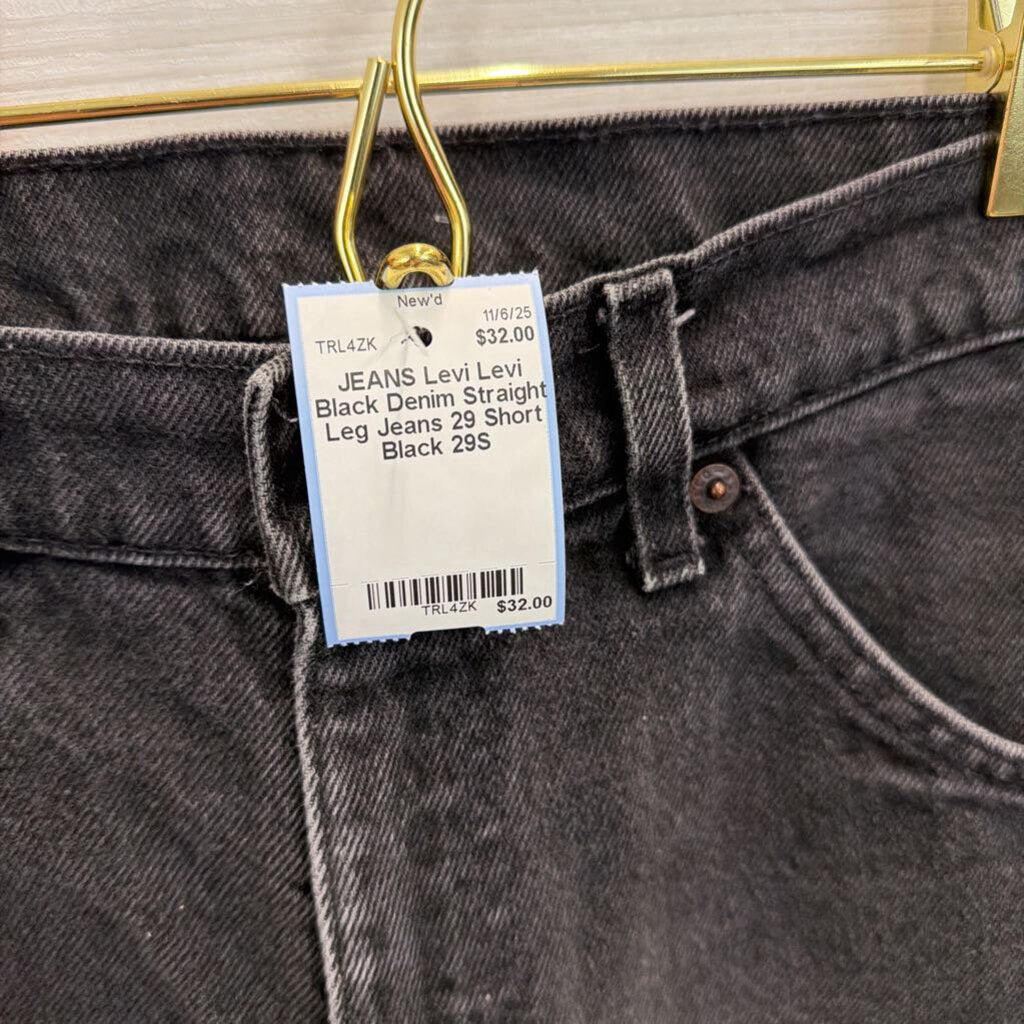 Levi Black Denim Straight Leg Jeans 29 Short