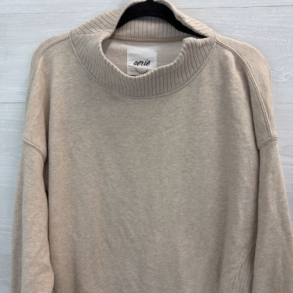 Aerie Beige Mock Neck Long Sleeve Pullover Medium