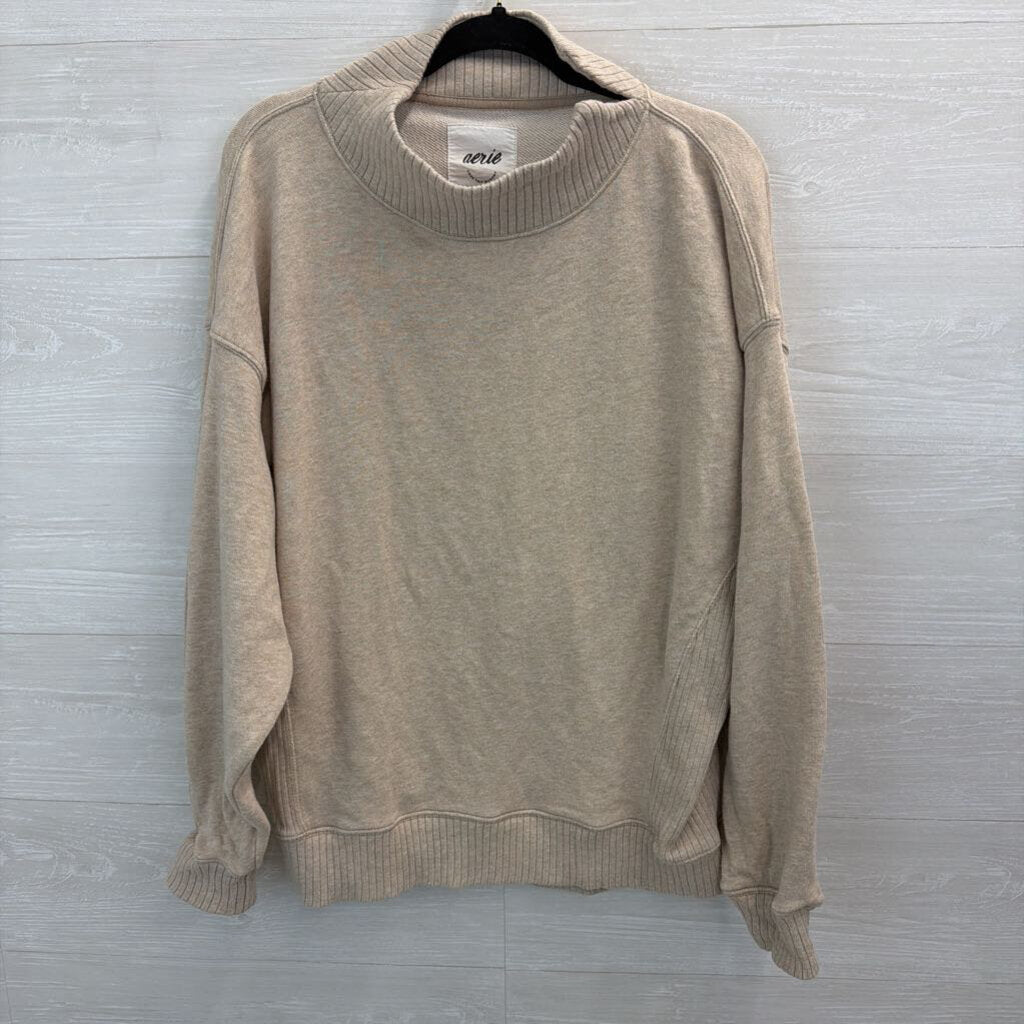 Aerie Beige Mock Neck Long Sleeve Pullover Medium