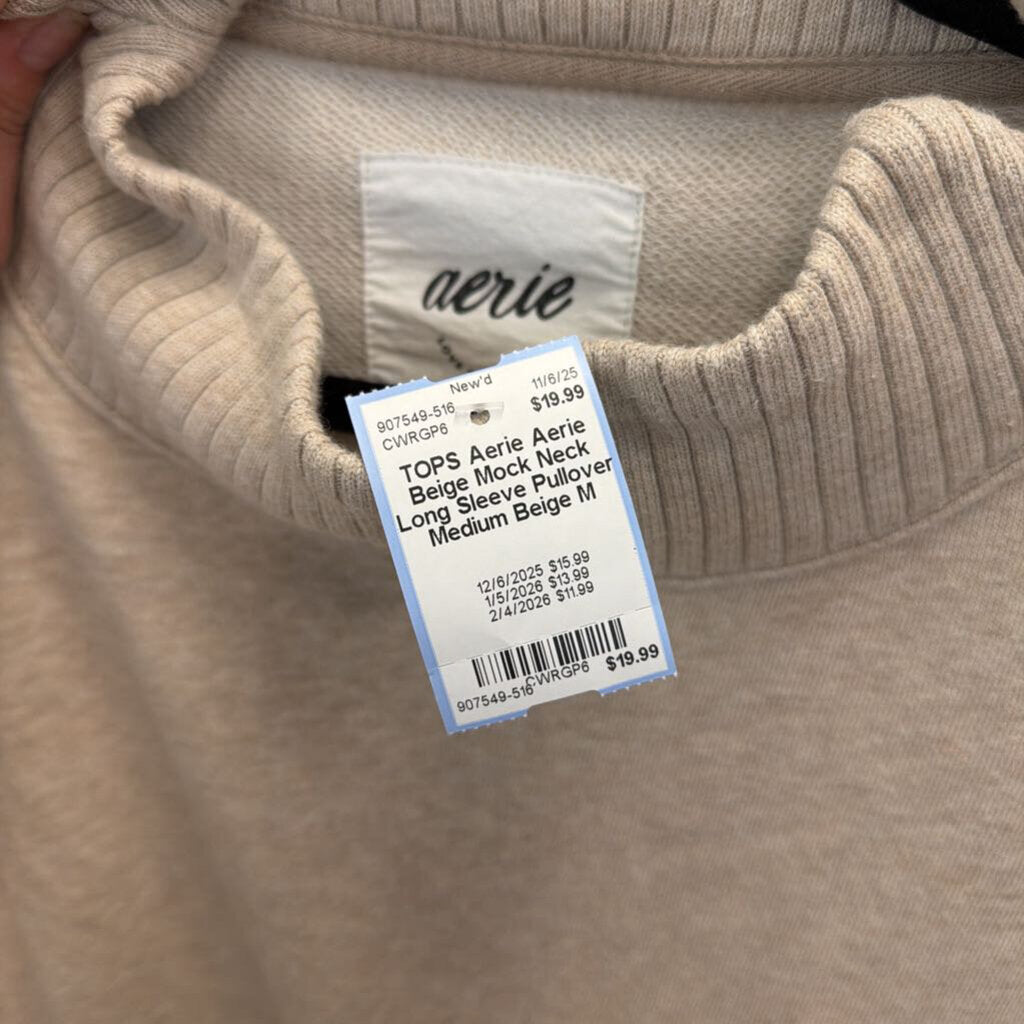 Aerie Beige Mock Neck Long Sleeve Pullover Medium