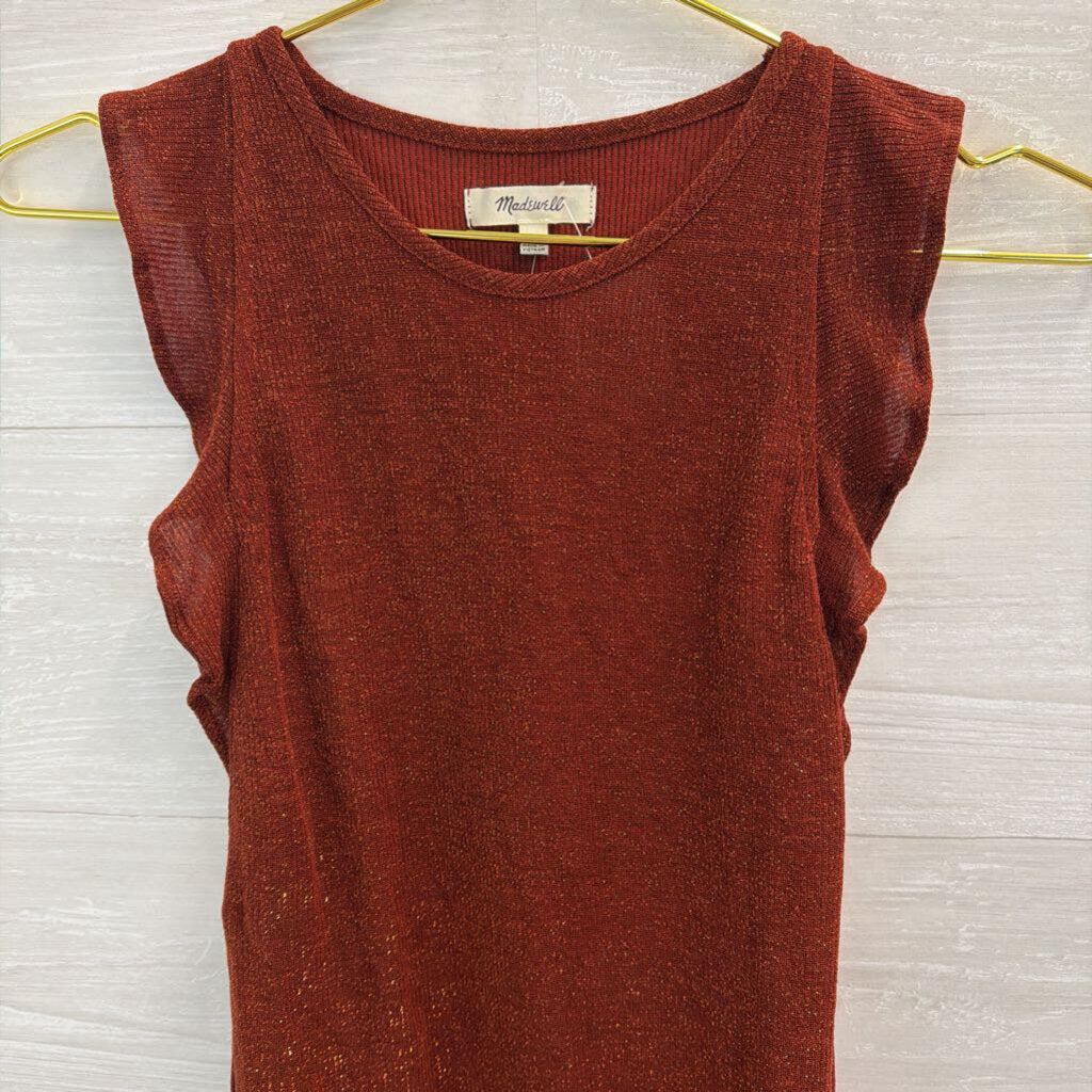 Madewell Burnt Orange Shimmer Ruffle Strap Top XXS