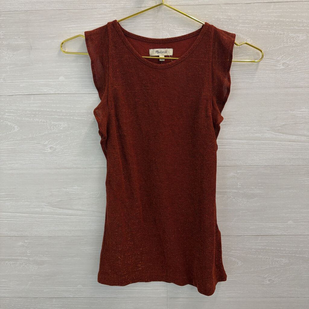 Madewell Burnt Orange Shimmer Ruffle Strap Top XXS