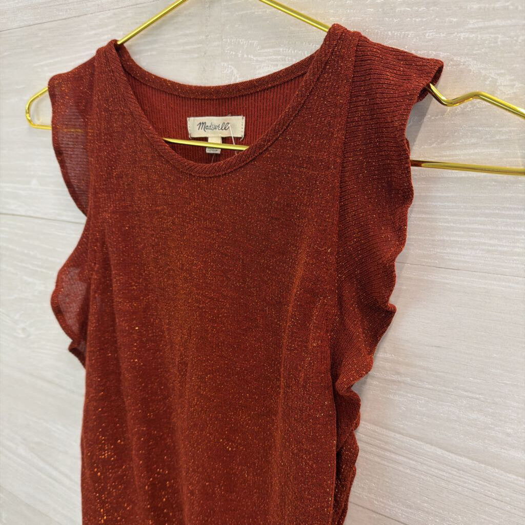 Madewell Burnt Orange Shimmer Ruffle Strap Top XXS