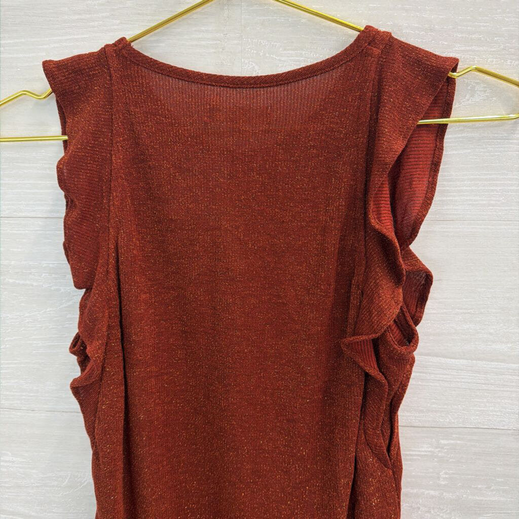 Madewell Burnt Orange Shimmer Ruffle Strap Top XXS