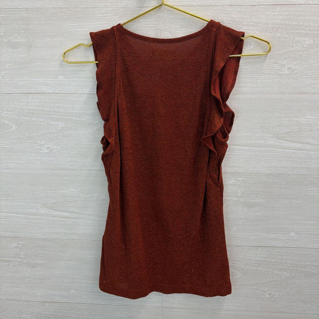 Madewell Burnt Orange Shimmer Ruffle Strap Top XXS