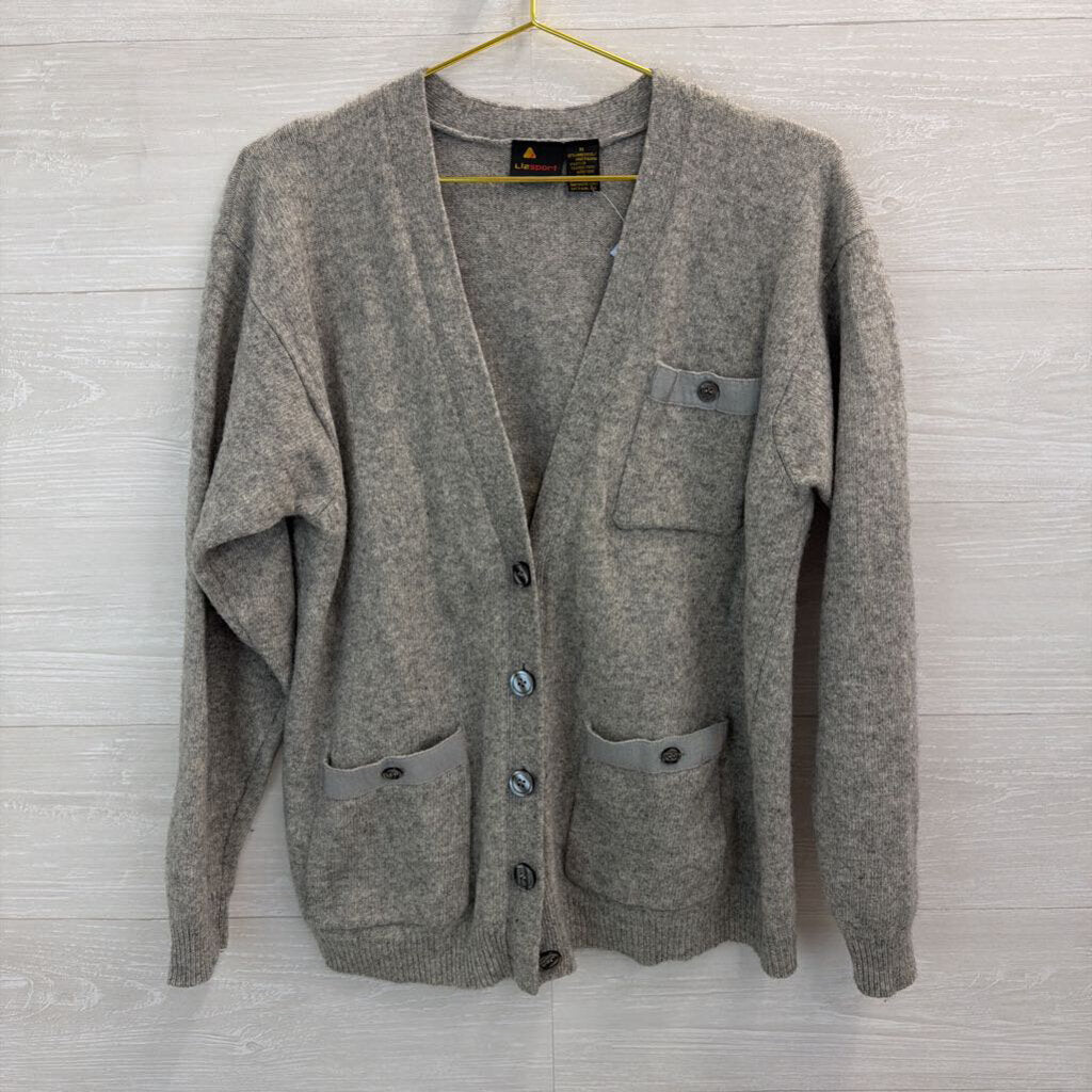 Liz Sport Grey Wool Blend Cardigan Sweater Medium