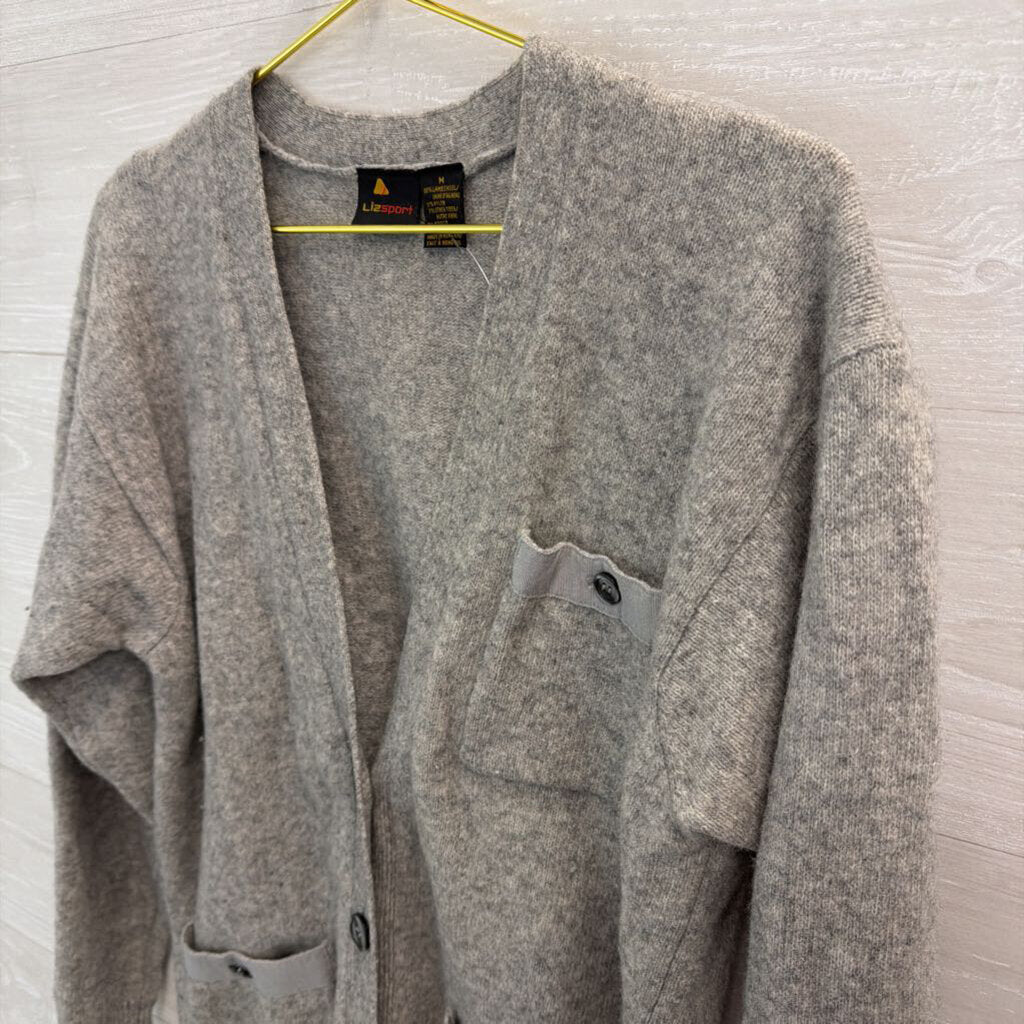 Liz Sport Grey Wool Blend Cardigan Sweater Medium