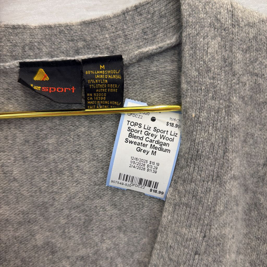 Liz Sport Grey Wool Blend Cardigan Sweater Medium
