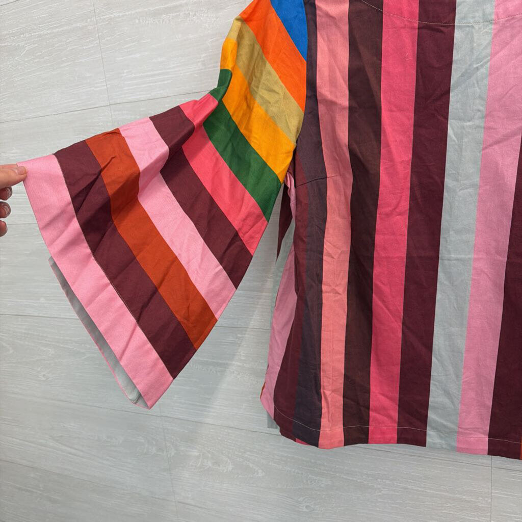 Geisha Designs Multi Color Striped Long Sleeve Top Medium