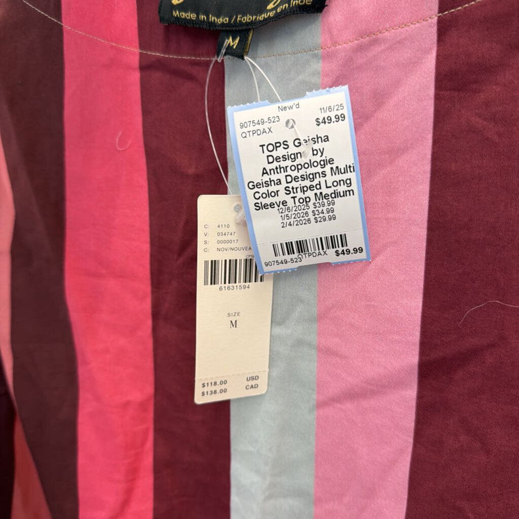 Geisha Designs Multi Color Striped Long Sleeve Top Medium