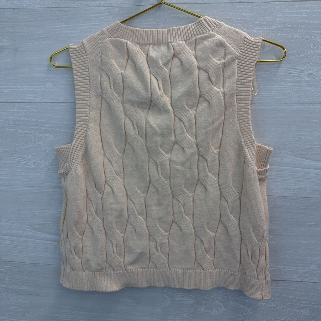 Cream Cable Knit Button Down Sleeveless Sweater Medium