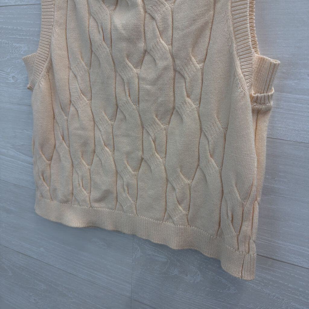Cream Cable Knit Button Down Sleeveless Sweater Medium
