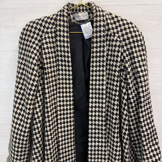 Ashley Scott Black/ White Houndstooth Open Front Long Jacket Large