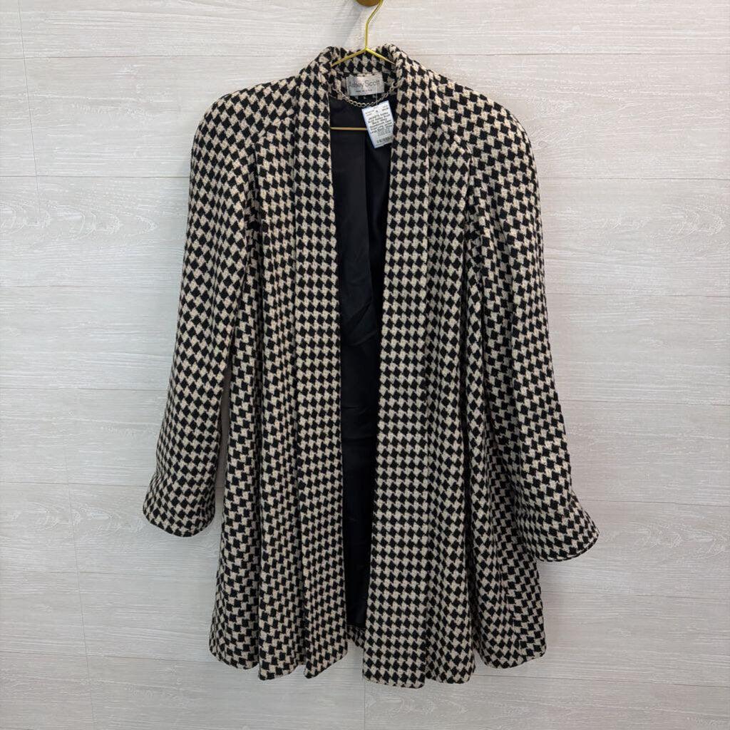 Ashley Scott Black/ White Houndstooth Open Front Long Jacket Large