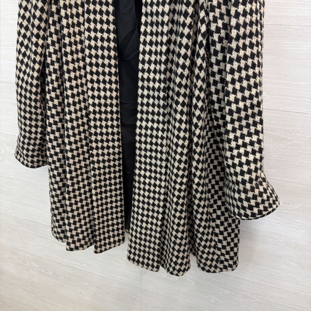 Ashley Scott Black/ White Houndstooth Open Front Long Jacket Large