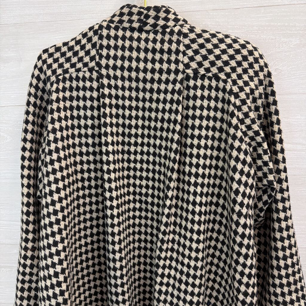 Ashley Scott Black/ White Houndstooth Open Front Long Jacket Large